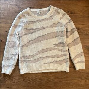 Barefoot Dreams Cream and Pink Crew Neck Sweater